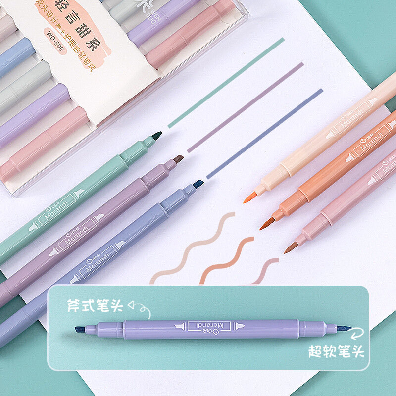파스텔 형광펜 하이라이터 문구 마커 펜, 카와이 용품, 컬러 마커, 귀여운 연필, 6 개