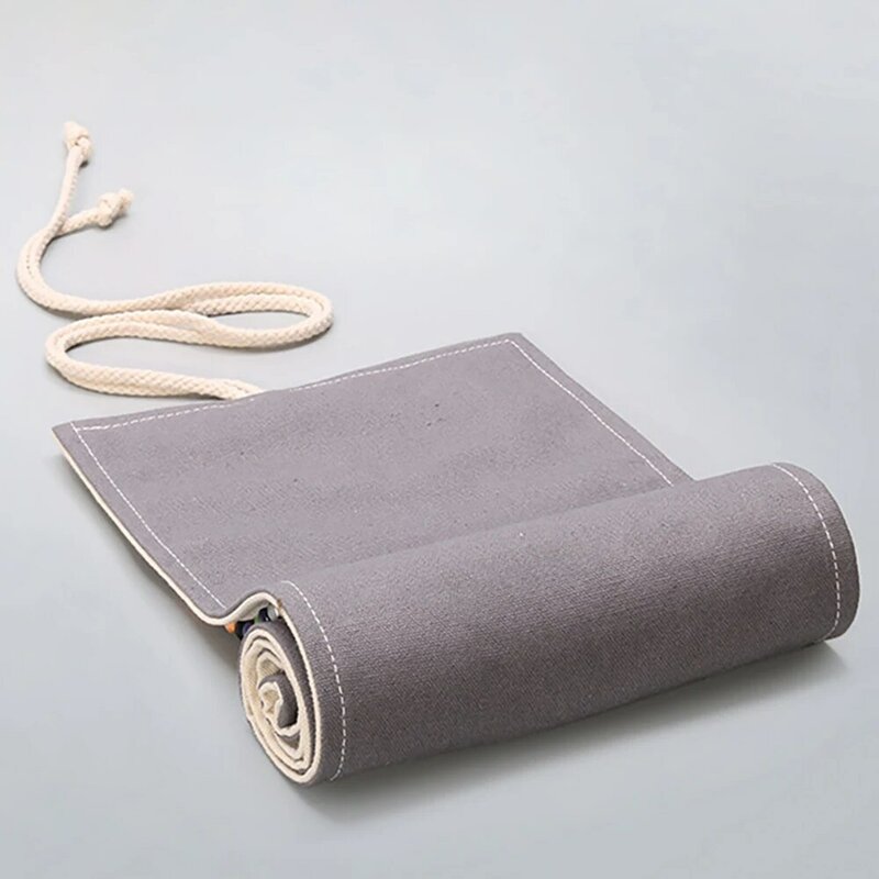 Pen Curtain 12 Holes Save Space Canvas Material Firm Thread Has Many Uses Pencil Case Stationery Storage Grey Elastic Socket