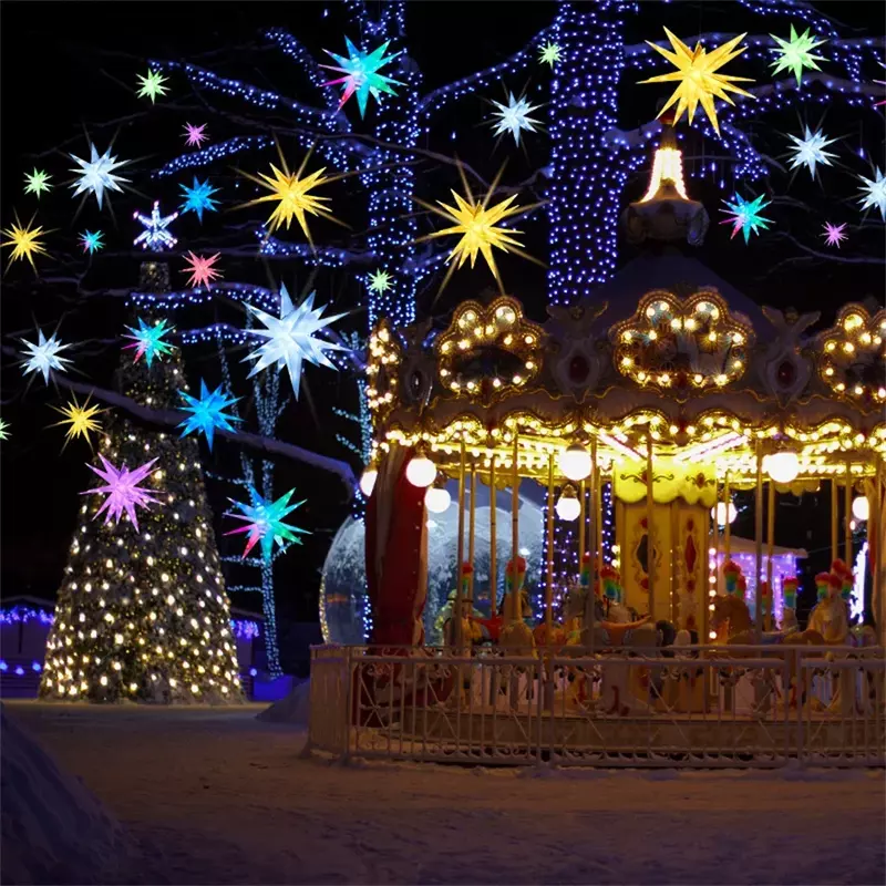 Lampu peri Dia60CM RGBIC, lampu peri bintang ledakan pintar Bluetooth aplikasi kembang api lampu Natal bintang Burst untuk dekorasi liburan
