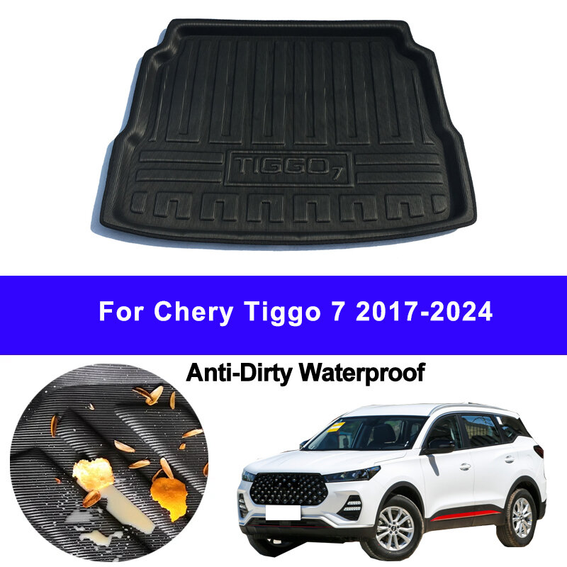 Car Auto Rear Boot Cargo Liner Tray Trunk Mat Carpet for Chery Tiggo 7 2017 - 2024 Pad Anti-dirty 2023 2022 2021 2020 2019 2018