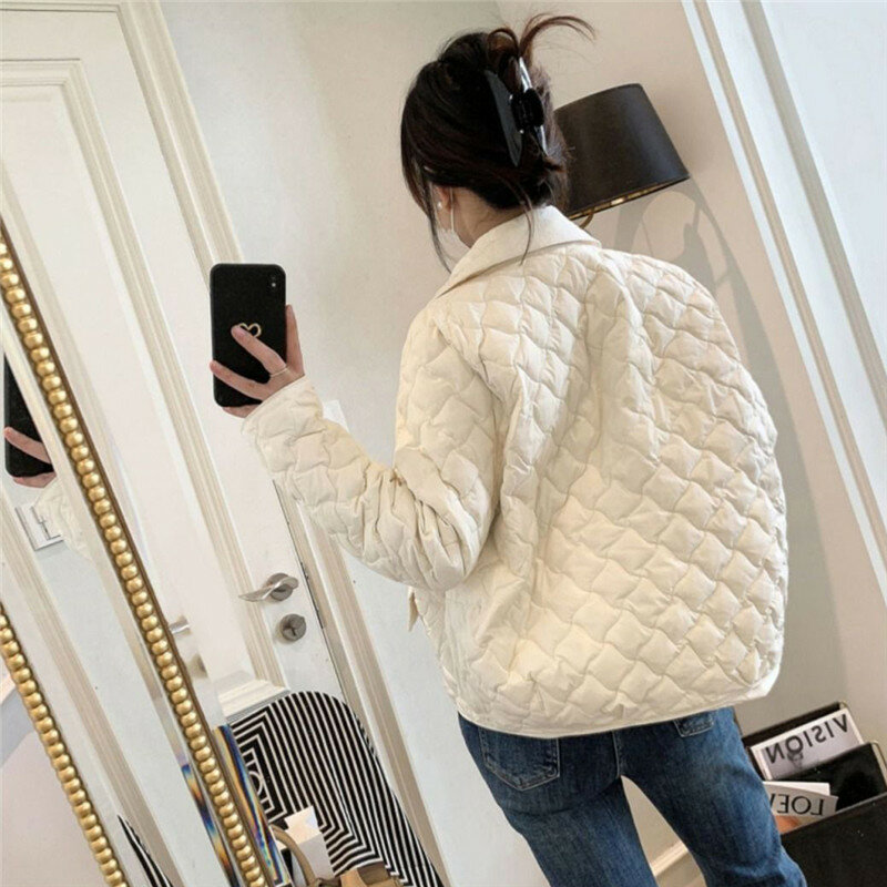 Chaqueta de plumón de algodón para mujer, abrigo holgado con solapa, con botones, a la moda, para otoño e invierno, 2023