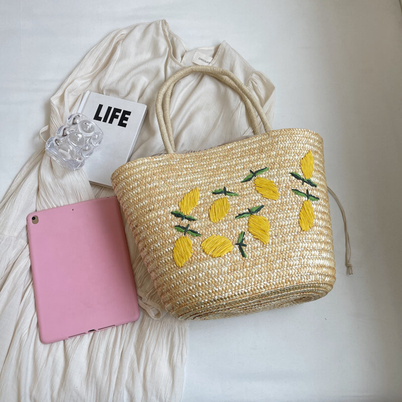 Sweet Design Weave Straw Shoulder Bags for Women 2024 Summer Korean Fashion Small Tote Bags Lady Travel Handbags Beach Bag