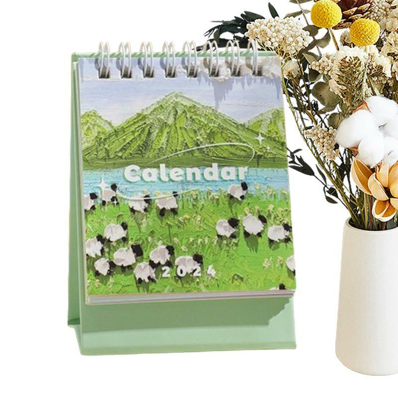 Flower Calendar For Desk Oil Painting 2024 Flower Calendar Cute Decorative Calendar For Home School Small Monthly Calendar