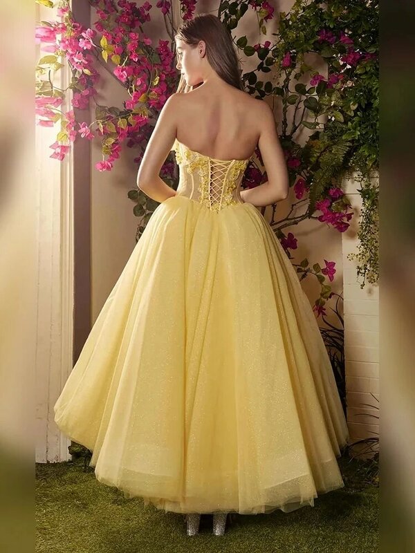 Urocze suknie balowe tiulowe szaty o linii A na formalne bez ramiączek na imprezę bez pleców, eleganckie suknie do herbaty Vestidos De Gala 2024