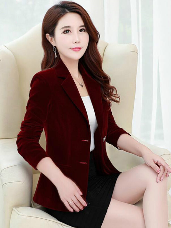 PEONFLY-Chaqueta de terciopelo de manga larga para mujer, Blazer de estilo coreano, ropa de oficina, novedad de 2024