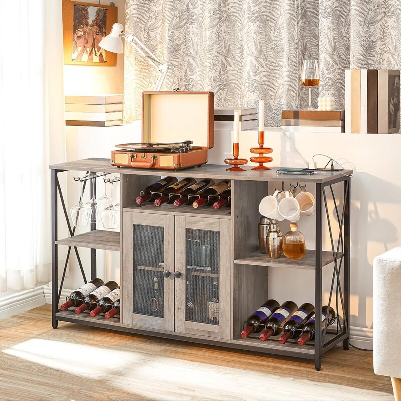 Armoire de bar à vin avec lumières LED et prises de courant, armoire de café-bar, armoire de buffet, armoire française ou armoire