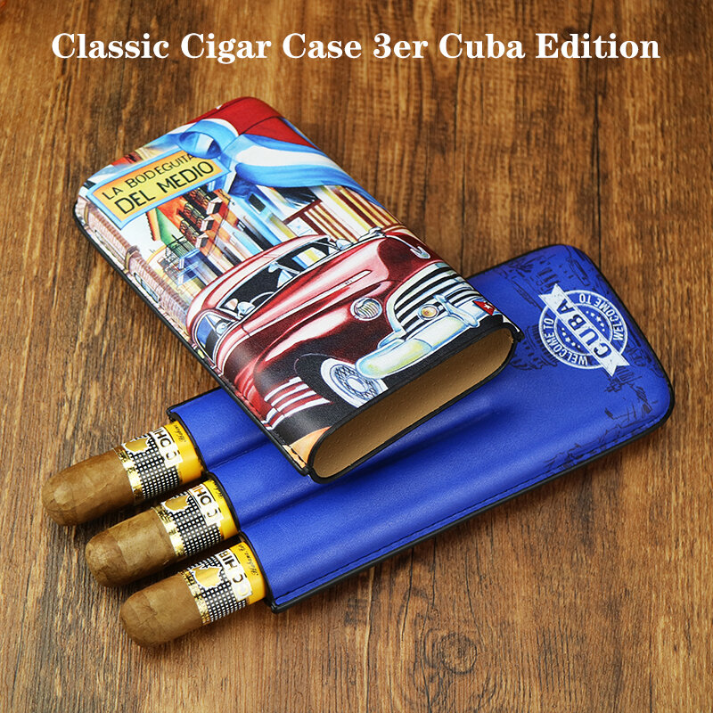 Estuche de cuero clásico para cigarros, caja de bolsillo para cigarros de Cuba, soporte para humidificador, accesorios de viaje para fumar