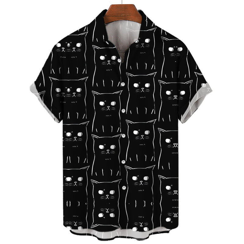 Summer Funny Cat 3D Print Shirts Men Fashion Shirt Short Sleeve Casual Animal Shirts Single-Breasted Shirt Men's Clothing