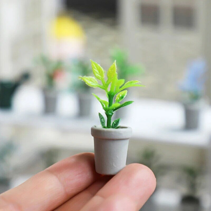 1/12 Dollhouse Miniature Potted Plants Model Simulation Plant For Doll House Home Decoration Kids Pretend Play Toys