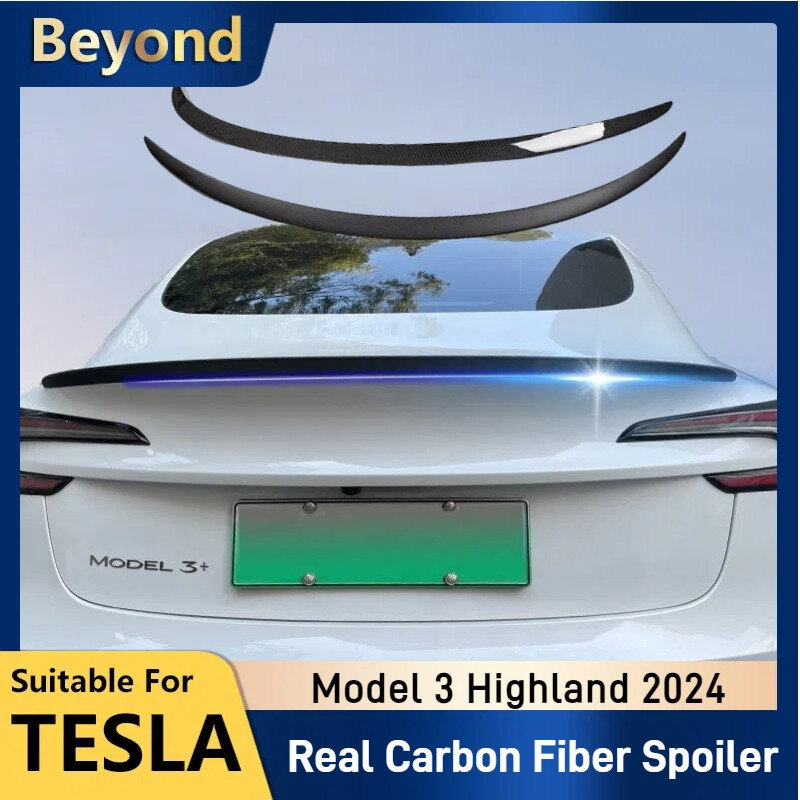 Tesla Modell 3 Highland 2024 Real Carbon Faser Spoiler für Modell 3 2024 Heckflügel matt Carbon Tesla Autozubehör