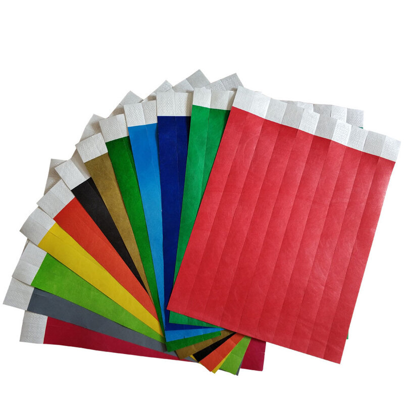 Muñequeras de papel sintético para fiesta, pulsera adhesiva para reuniones, con patrón impreso de logotipo, tarjeta de papel, 100 piezas