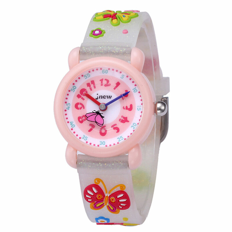 Correa de reloj de gelatina de silicona de cuarzo para niños, reloj de dibujos animados de mariposa de dinosaurio, lindo, impermeable, reconocimiento de tiempo, regalo de cumpleaños
