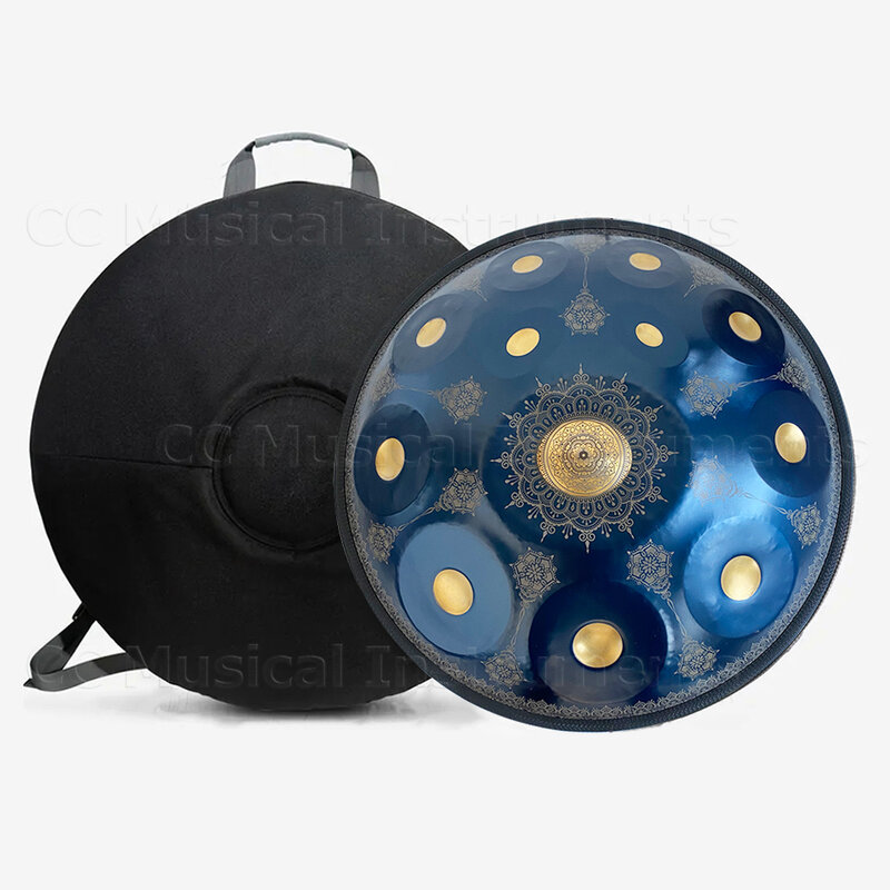 440hz Blue Hand Painted Handpan 9/10/12 Notes D Minor Steel Tongue Drum Yoga Healing Percussion Instruments Music Drums Gift
