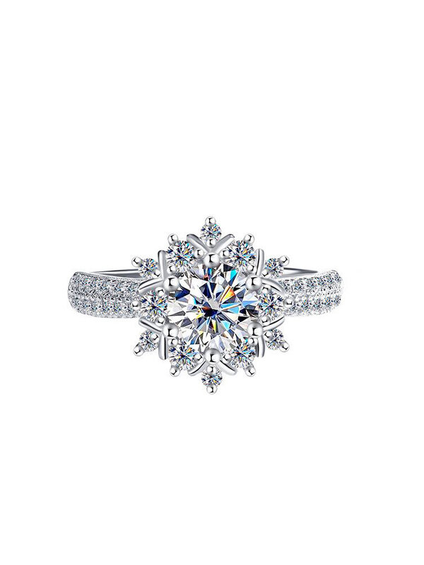 Yinhed Romantic Snow Princess Flower Wedding Rings for Women Pure 925 Sterling Silver 1CT Moissanite Fine Gift Ring for Woman