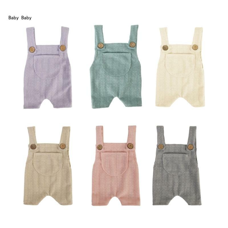 Baby Photo Clothing Front Pocket Suspenders Jumpsuit Short Romper Newborns Shower Party One-piece Infant Photo Costume Q81A