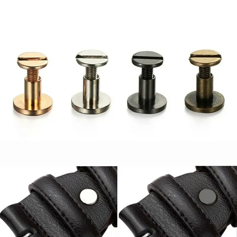 10Sets/20Pcs Luggage Leather Metal Craft Flat Belt Screws Nail Rivets Brass Gold Silver Solid Female Rivet Slotted Stud Head