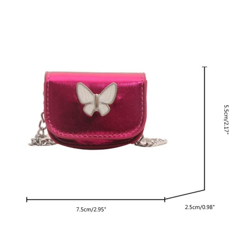 Women Chain Crossbody Shoulder Bag Small Coin Purse Butterfly PU Leather Mini Bag Lipstick Earphone for Daily Use