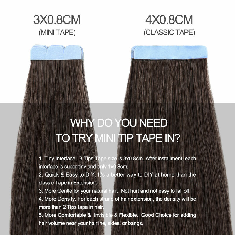 Mini Tape In Human Hair Extensions Double Side Onzichtbare Naadloze Tape In Haar 10 Stks/set Natural Straight Zwart Bruin Blond