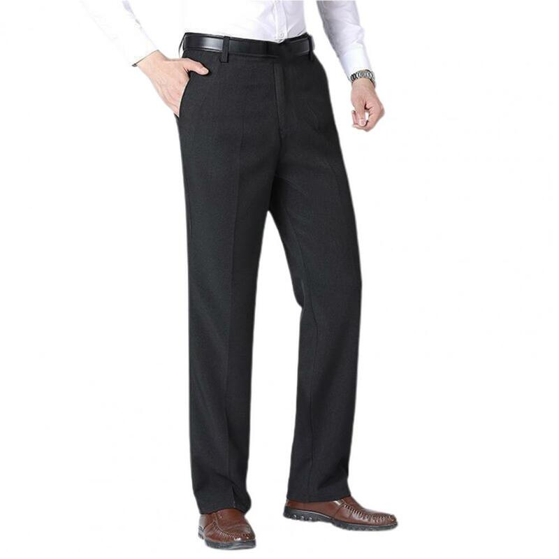 Pantalon Extensible de Couleur Unie pour Homme, Vêtement de Taille Haute, Coupe Droite, avec Fermeture Éclair, Collection Printemps Automne