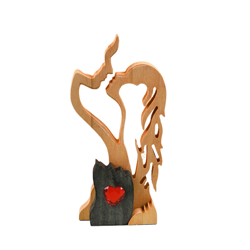 الحب الحلي الخشبية الأبدية لعيد الحب ، الذكور والإناث تقبيل تمثال ، اليدوية مجردة النحت ، ديكور المنزل