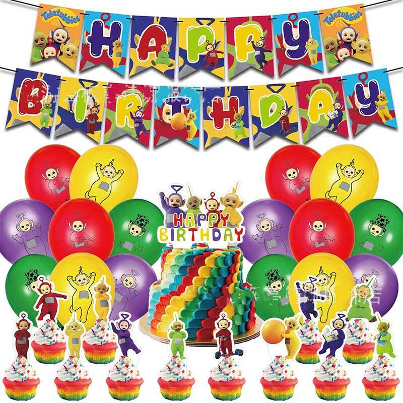 Boneka dekorasi perlengkapan pesta ulang tahun teletubiies, boneka anak perempuan, bayi mandi, balon pernikahan, foto latar belakang