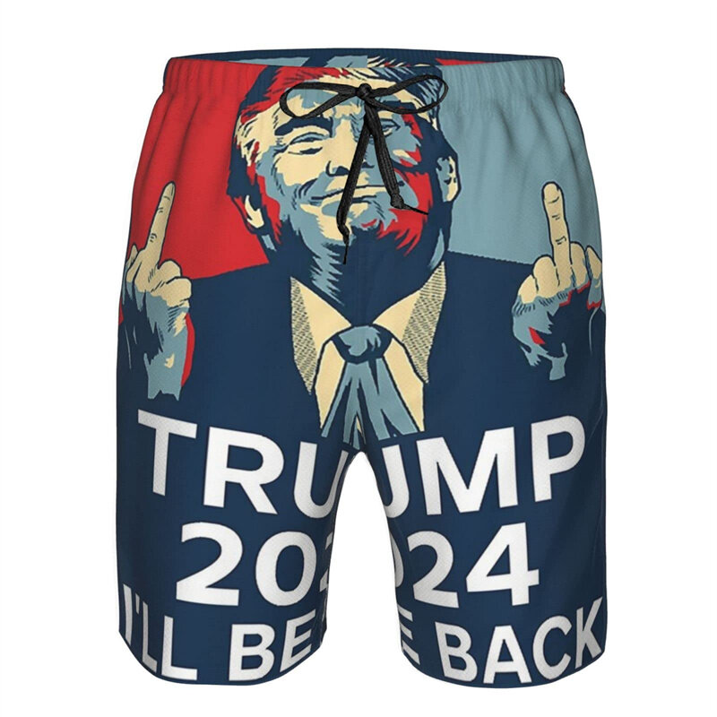 New In Donald Trump Beach Shorts For Men American President Trump 2024 Swimming Trunks Surfing Board Shorts Male Street Clothes