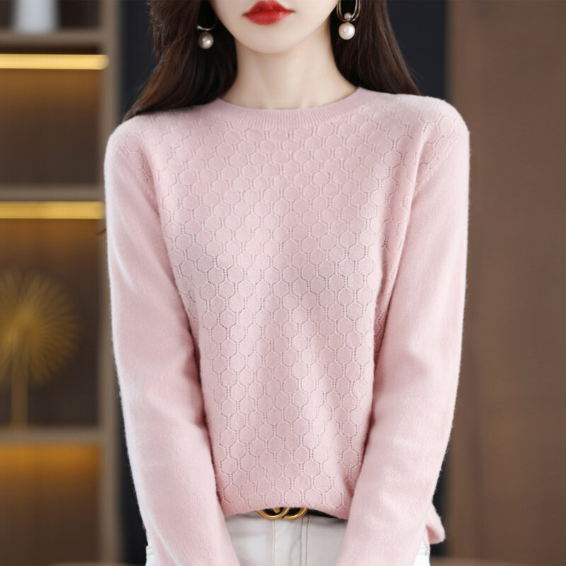Женский пуловер с вырезами, Осенний свободный тонкий трикотажный свитер в иностранном стиле с круглым вырезом, подходящий ко всему, 2022