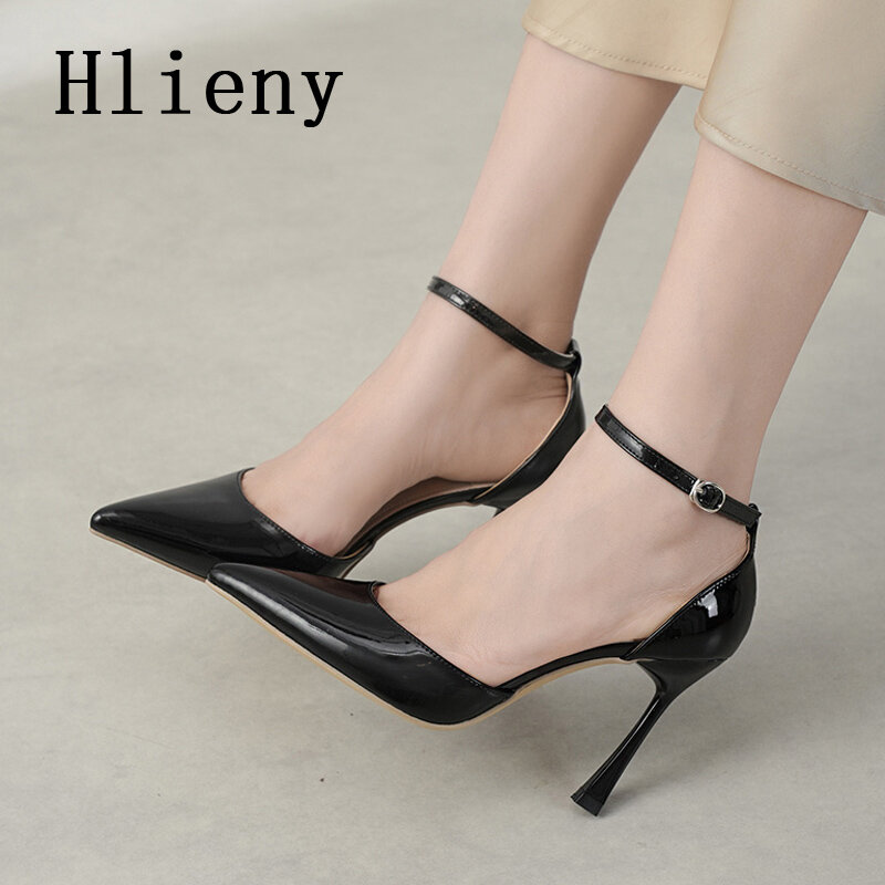 Hlieny-Escarpins pointus en cuir verni pour femmes, style de rue, sexy, sangle fine, talons hauts, chaussures de fête, mariage, mode