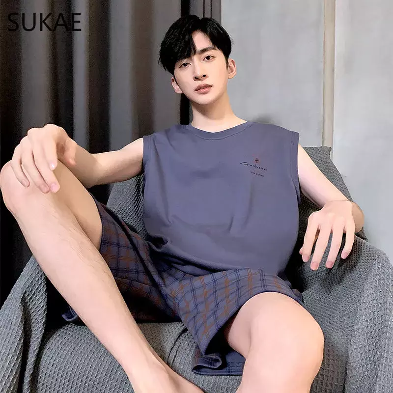 Sukae L-4XL grande verão algodão sem mangas colete masculino plus size casual pijamas para homem underwaist casual singlet para masculino