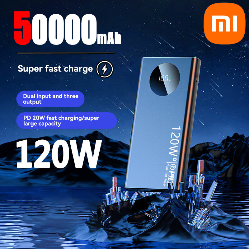 Xiaomi-120W Bateria Externa de Carregamento Super Rápido, Banco de Potência Fino e Leve, Acessórios para Celular, 50000mAh, Frete Grátis