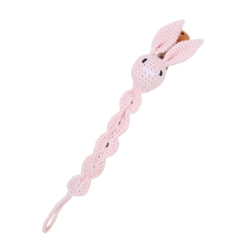 Pacifier Clip Rabbit with Long Ears Clip Paci Holder Baby Boys Girls Teething Beads Binky Clips Teether