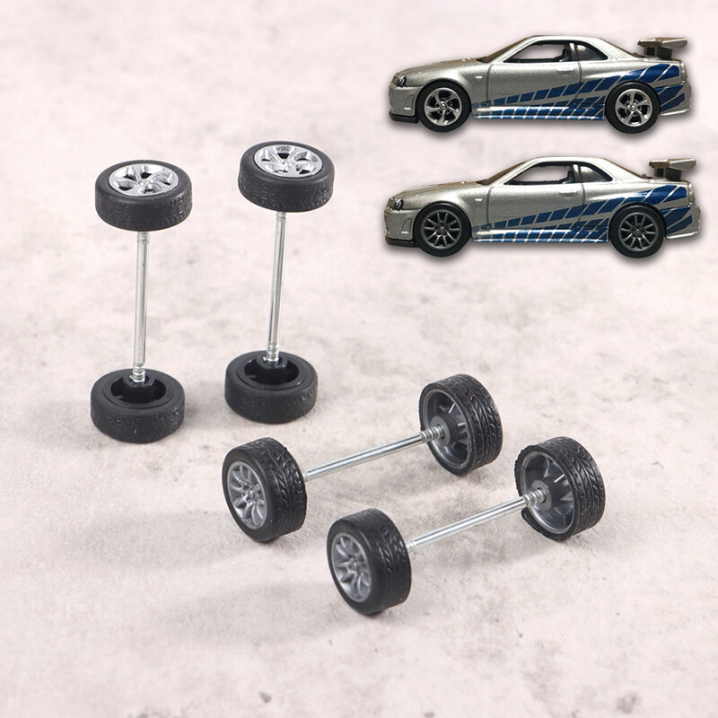 1/64 cerchi in lega w pneumatico in gomma modifica parti della scena della ruota per Hotwheels con asse della ruota modello di auto parti di veicoli da corsa giocattoli