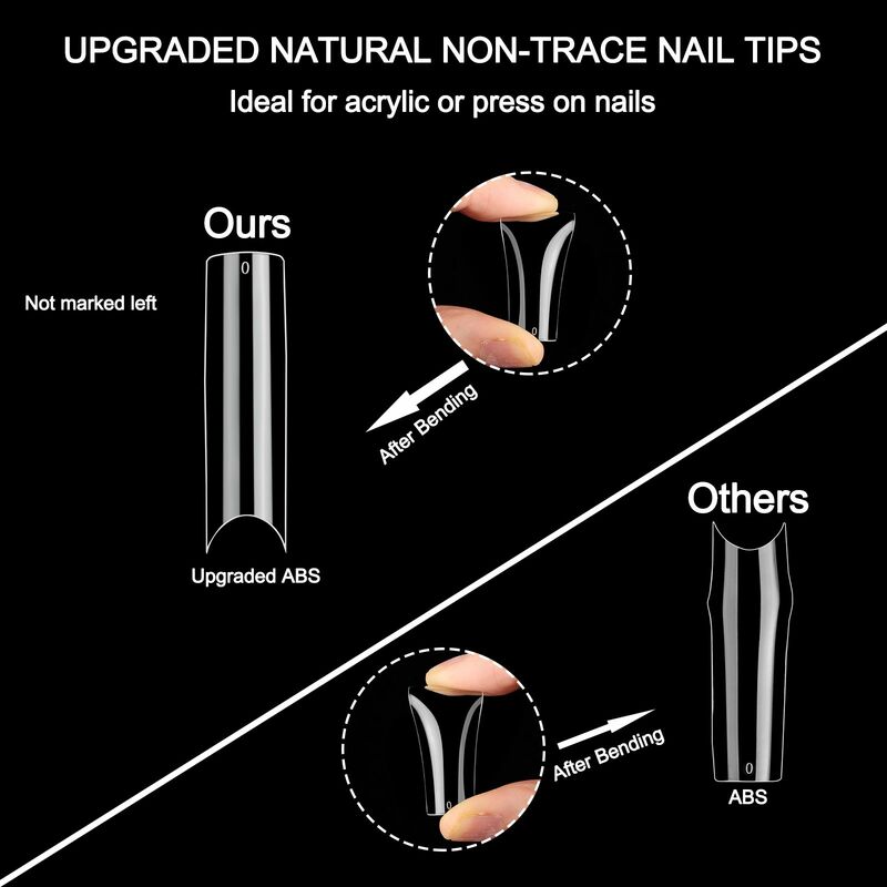 440PCS Clear Extra Long No C Curve False Nail Tips XXL Fake Nail Tips French Fake Nail Half Cover Straight Square Nail