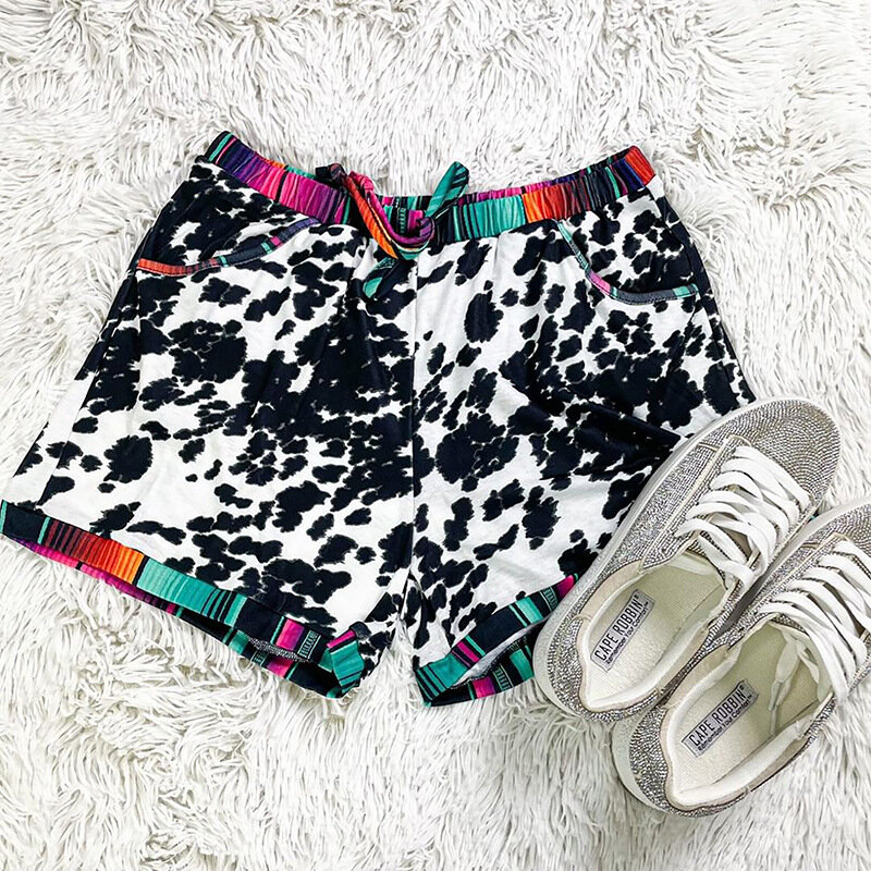 Summer Women's 3-minute Shorts Leopard-print Splicing Sports Casual Independent Station Shorts Women Korean Reviews Clothes