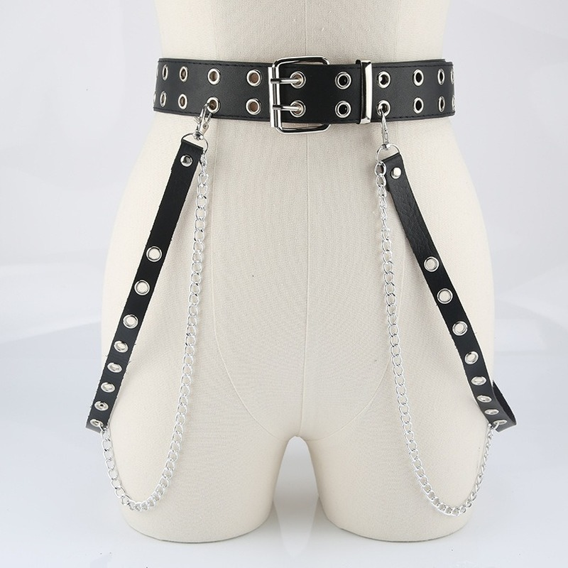 Harajuku Dark Girl Punk gótico estilo botonadura doble, cinturón abotonado de un solo pecho, decoración Jk, correa de cadena para la cintura