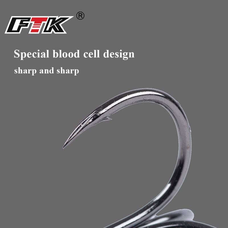 FTK-anzuelo Triple de acero al carbono, aparejos de pesca de color negro, 2/4/6/8/10 #, 15-20 unidades