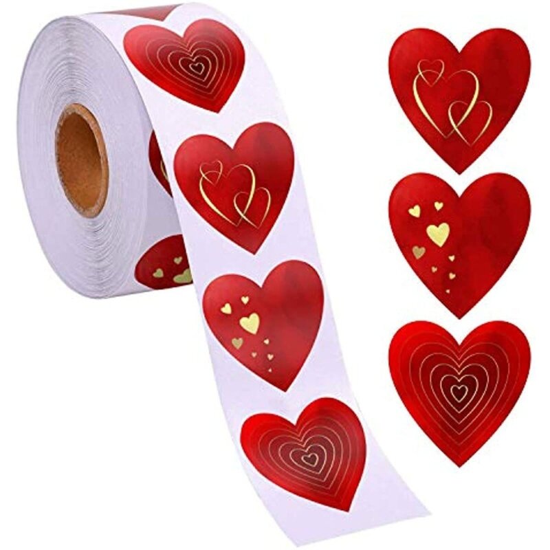 peças/rolo adesivos forma coração, etiquetas forma amor, adesivos autoadesivos para etiquetas presente, selo