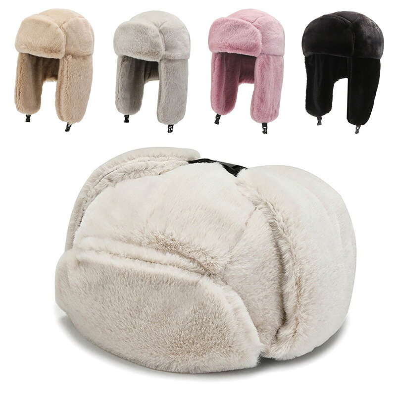 Fashion Hat Lei Feng Hat Men And Women Winter Warm And Lovely Plush Thick Plush Cold Hat Cycling Ear Protection Wind Hat