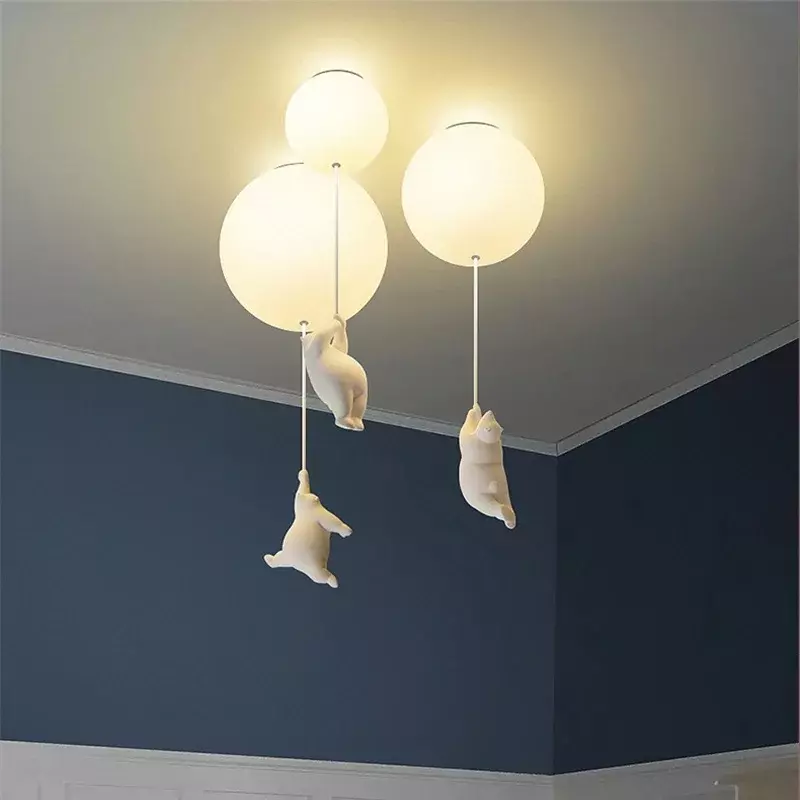Lampe ours de dessin animé pour chambre d'enfant, lustre créatif nordique, lampes ballon chaudes, porche de plafond, salon, chambre de garçon et de fille