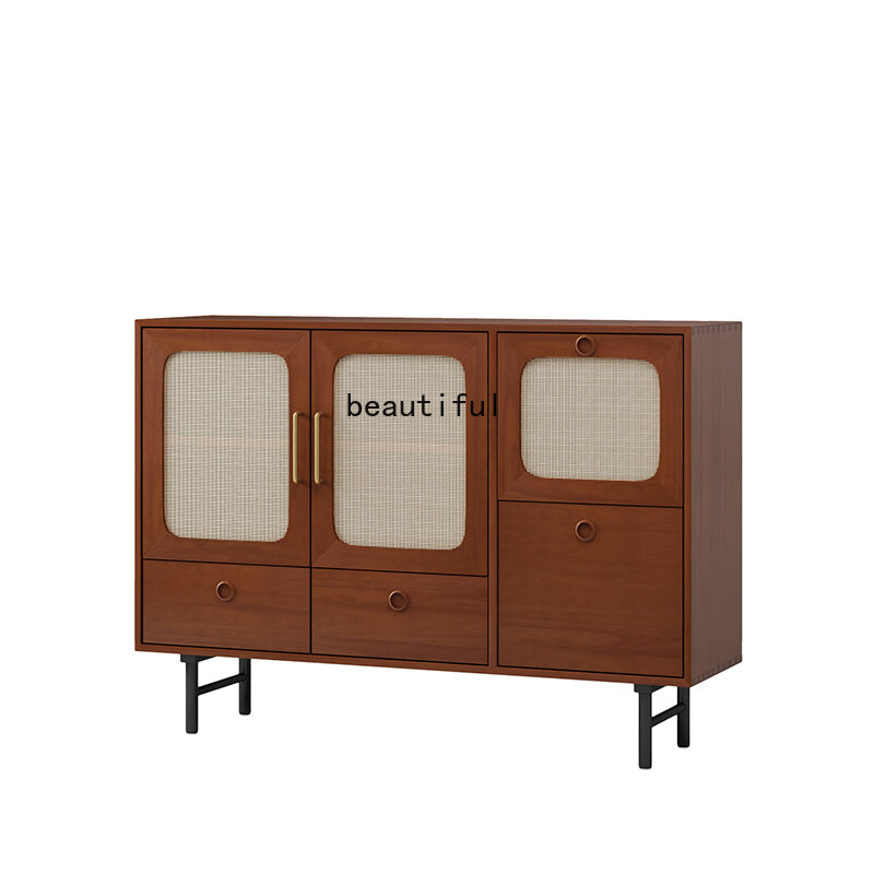 Solid Wood Dining Side Tea Living Room Mid-Ancient Hallway Storage Rattan Storage Cabinet