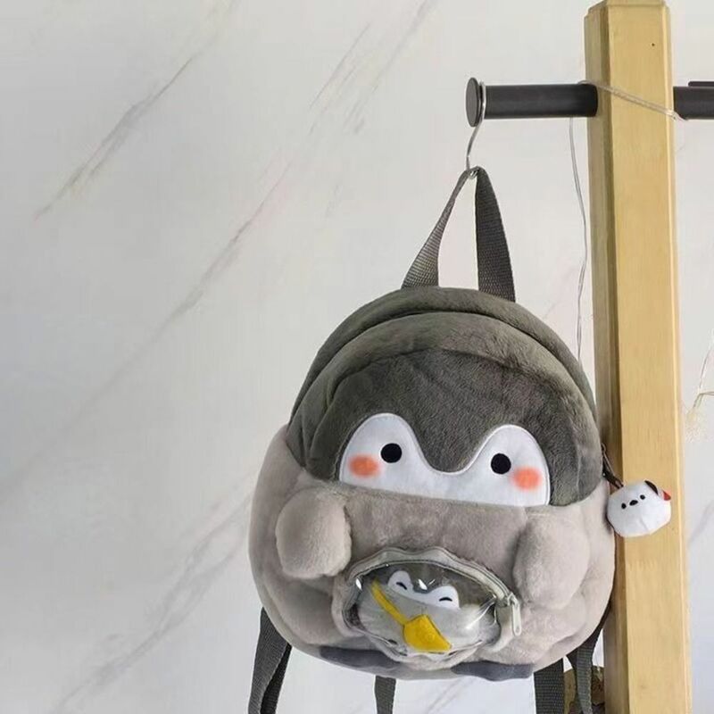 Mochila de pingüino de peluche de muñeca de dibujos animados, monedero transparente portátil para dama, niñas, regalo para niños al aire libre