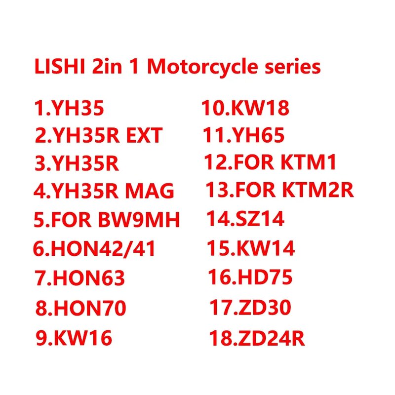 Lishi 2 In I Motorfiets Serie Hon42/41 Yh35r Voor Bw9mh Hon63 Hd75 Honk70 K9 K5 Nis14kw14 Kw16 Kw18 Yh35r Yh65 Voor Ktm1 Voor Kym2r