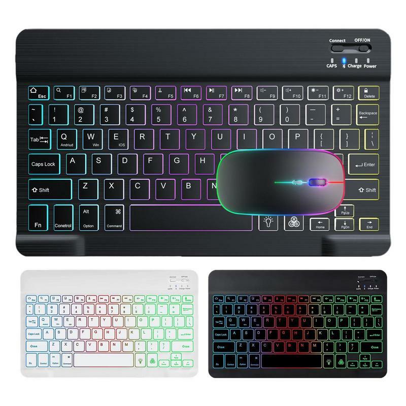 لوحة مفاتيح وماوس محمولة بالبلوتوث لجهاز iPad اللوحي ، لاسلكي ، RGB ، جهاز لوحي ، كمبيوتر شخصي ، كمبيوتر ، 10 بوصة