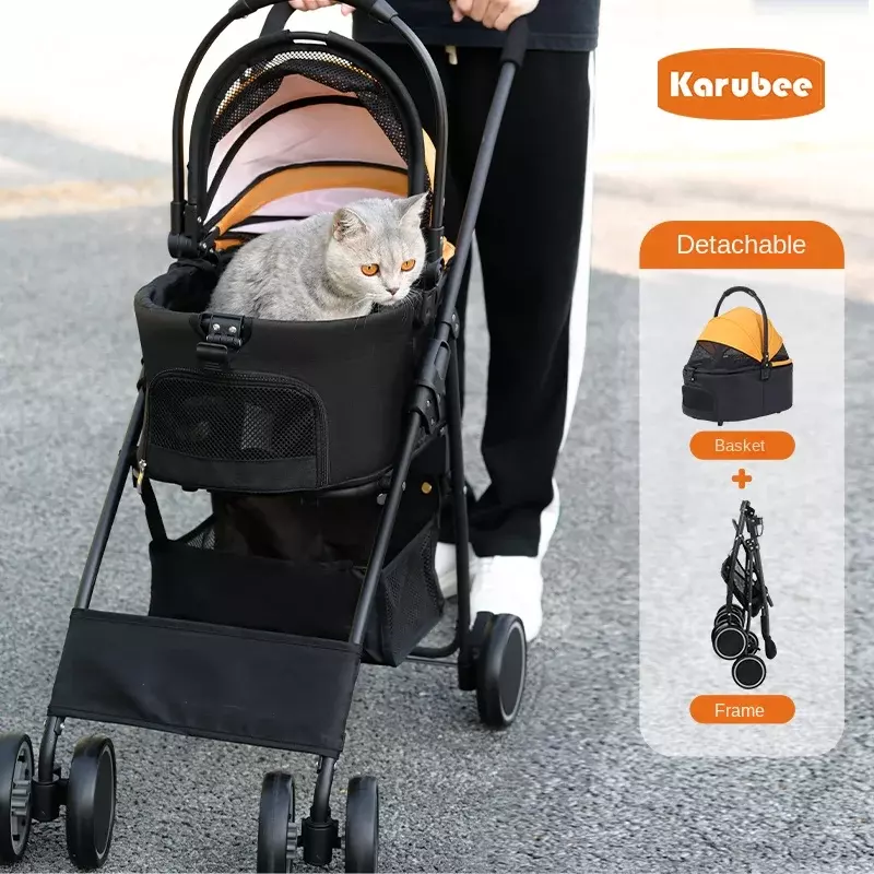 Multifunctional Pet Cart Out Trolley Light Folding Separation Small and Medium-sized Pets Space Outdoor Play Car Animal Supplies