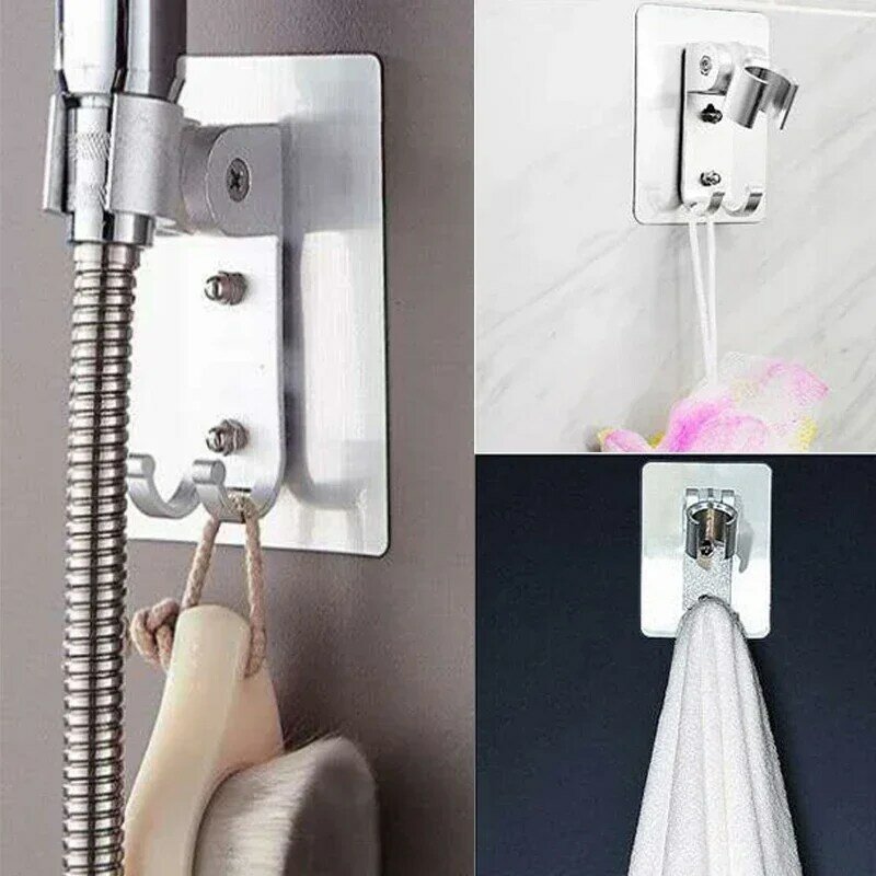 Strong Adhesive 90° Aluminum Wall Gel Mounted Shower Head Holder Adjustable Bathroom Accessories Stand Bracket
