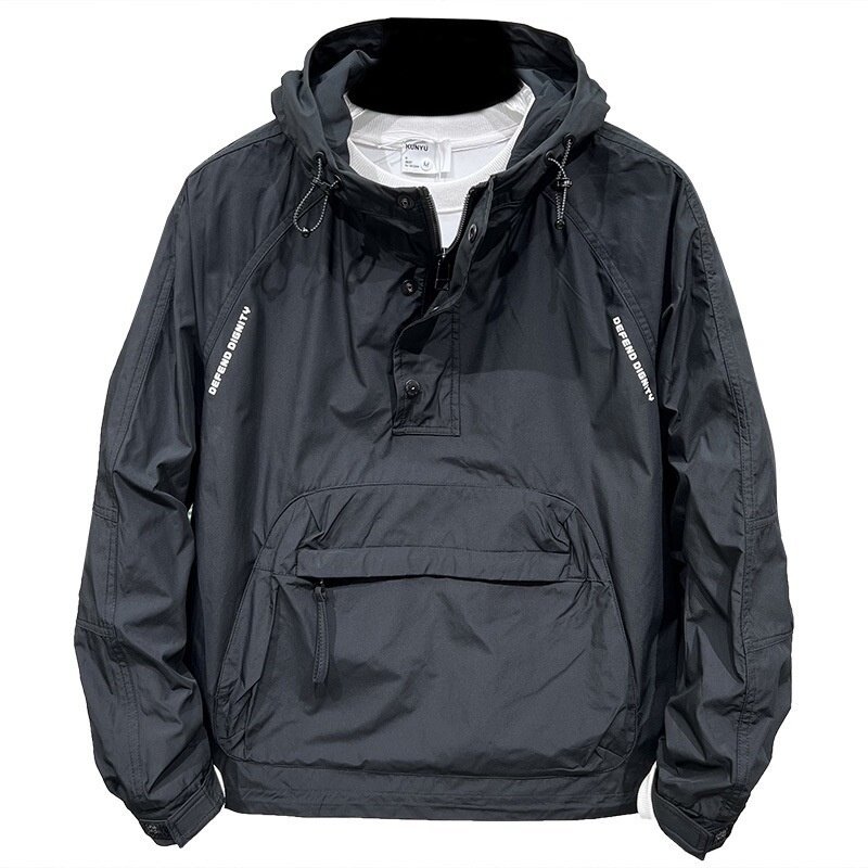 남성용 사파리 스타일 야외 후드 재킷, 아메리칸 레트로 클래식 바람막이 래시가드, 하드 쉘 등산 코트, 2024 신상