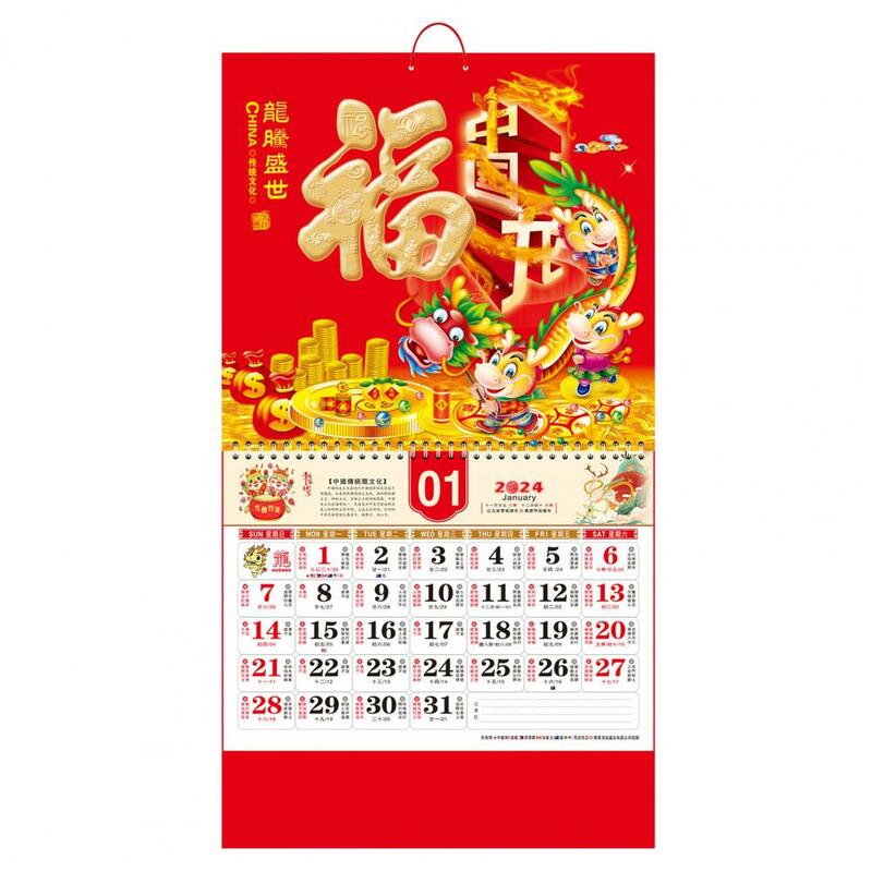 Kalender dinding naga 2024 tahun kalender dinding naga dekorasi Tahun Baru Cina tradisional meriah untuk Mudah