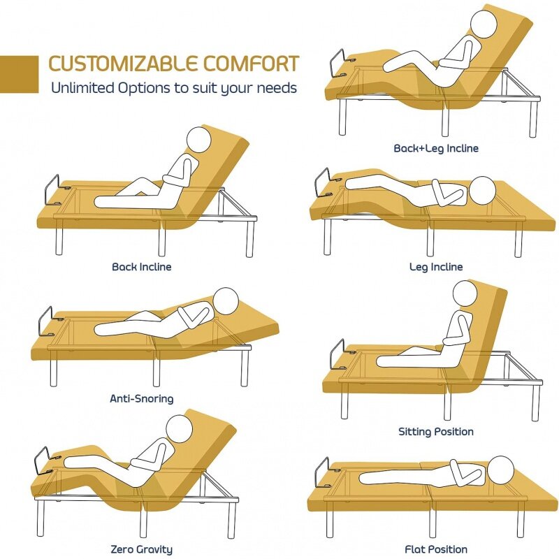 Nestl-Marco de cama ajustable, masaje ajustable con control remoto inalámbrico, Base de cabeza y pie, rápido