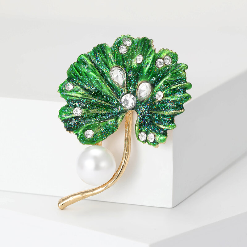 Broches de Ginkgo Biloba de perlas esmaltadas para mujer, alfileres botánicos Unisex, 2 colores disponibles, accesorios de fiesta informales, regalos
