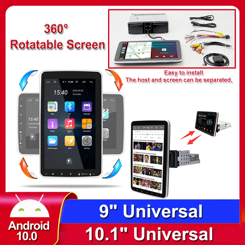 Universal android 10 rádio do carro multimídia player 9/10.1 Polegada tela de rotação gps wifi/3g/4g para toyota honda nissan hyundai kia